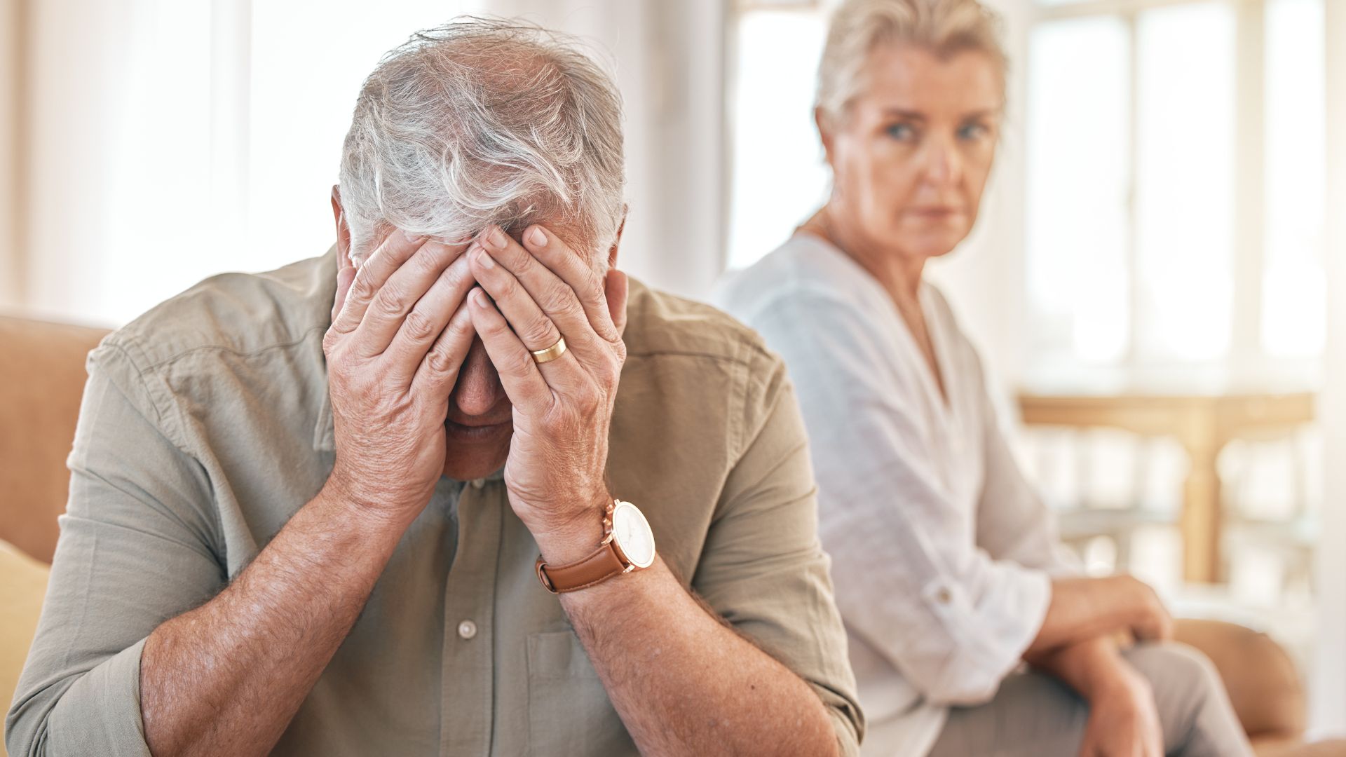 An elderly couple considering a gray divorce